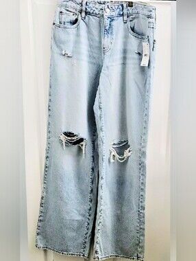 PacSun Light Blue Ripped Wide-Leg Jeans Size 26